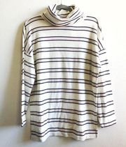 Ann Taylor Sweater Turtleneck Cream w/ Pink-Peach & Blue Stripes Knit Sz M NWT