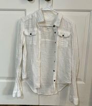 Free People  White Blouse Long Sleeve Button Down Size M