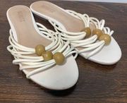 Schutz white leather brown bead flat sandal size 8