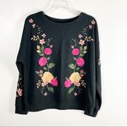 KUT FROM THE KLOTH Charcoal Gray Rose Embroidered Long Sleeves Top, Size Small