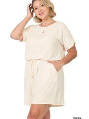 Zenana Cream Short Sleeve Shorts Romper M