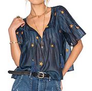 Tularosa Belton embroidered top in navy and gold