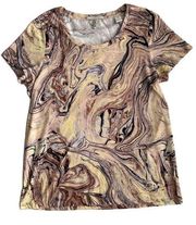 Women’s Beige Marble Print Short Sleeve T-Shirt Medium