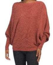 Ruby Moon Sweater Cardigan MEDIUM Dolman Sleeve V-Neck Oversized Orange Knit
