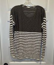 Mystree Grey Knit Striped Scoop Neck Sweater Size M