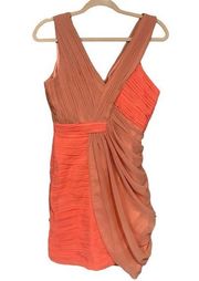 Minuet Peach Color Block Ruched Bodycon Mini Dress, Sz M