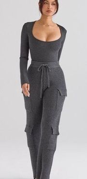 HOUSE OF CB 'Tea' Charcoal Knitted Utility Trousers gray cargo NWOT size Medium