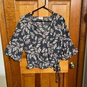 Sienna Sky  Blue Floral Faux Wrap Top LARGE