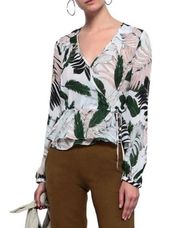 NWOT Milly Kia Tropical Print Silk Long Sleeve Wrap Top 0