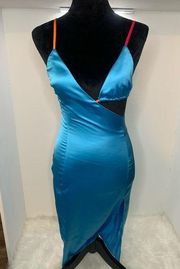 White Fox Boutique ☘️  Blue Midi Dress Silky, Satin Feel, Size XS New With Tags