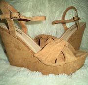 NEW! JUSTFAB~BROWN SUEDE SANDALS WEDGES PLATFORMS ANKLE STRAP~WOMENS SIZE 10