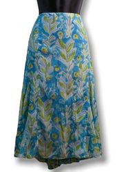 Vintage Sigrid Olsen Collection Blue Floral Pure Silk Midi Skirt