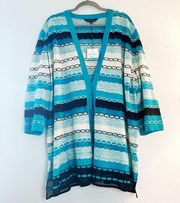 Ming Wang Knit Jacket Turquoise Black & White Clasp Front Cardigan Sz 2X NWT