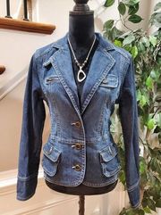 Madison Women Blue Denim Cotton Long Sleeve Buttons Front Casual Jeans Jacket L