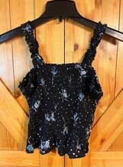 Lucky Brand Crop Top Black Floral Small S (2212)