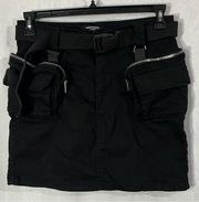 American Bazi Black Mini Denim Skirt Oversized Pockets With Belt Size M