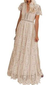 NEW Floral Lace Wedding Dress Bridesmaid Cocktail Maxi L 12/14