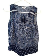 Westport Sleeveless Lace Up Blue White Paisley