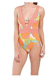 Trina Turk Floral One Piece Bathing Suit Pink Yellow Orange Size 12 NEW