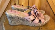 Born Concept Pink & Cork Wedges Slip On Sandals Leather Size 8M