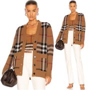 Burberry Willah Check Oversized Cardigan Long Sleeve Button Down in Birch Brown