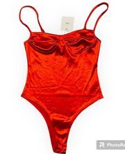 Red Silk Bodysuit Leotard Nwt Medium