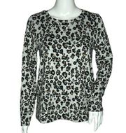 Loft Sleep Shirt Gray Black Pink Leopard Print Sweatshirt Long Sleeve
