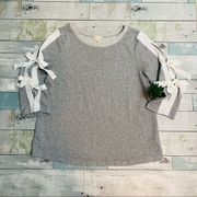 Hem & Thread Split Sleeve Sweatshirt with Bow Detail