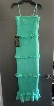 turquoise georgette smocked midi dress