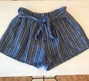 Womens blue and white pin stripe shorts with bow