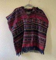 Womens copper key wool like Aztec southwestern print poncho full zip