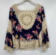 LOVE J Crochet Floral Trendy Bohemian Blouse Size XL