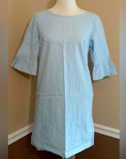 NEW ModCloth Light Blue Cotton Shift Dress Ruffled Half Sleeves Criss Cross Back