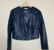 Rebecca Minkoff 100% Lambskin Leather and Mesh Moto Jacket Navy Size S