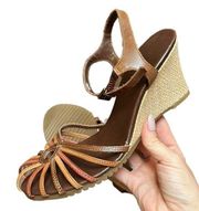 090-NATURALIZER Multi-brown Strappy Wedge Sandals