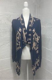 Blu pepper blue geometric print open cardigan Small