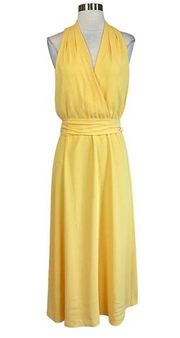 Women's Cocktail Dress Size 8 Yellow Crepe Sleeveless Midi Halter