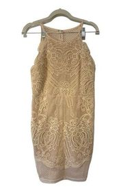 L’Atiste by Amy Sleeveless Ivory Crochet Lined Dress Sz Lg