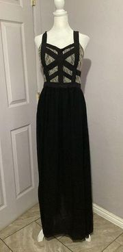 Lucy Paris Black Fit And Flare Maxi Cocktail Dress