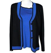 Misook 2 piece Cardigan Twinset Tank Size Small Cardigan Size Medium Blue Black