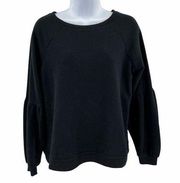 Cable & Gauge Black Long Sleeve Balloon Sleeve Knit Pullover Sweatshirt Top