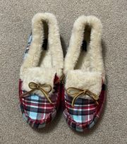 Womens Faux Fur Plaid Slippers