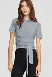 Modern Citizen Jade Cropped Tie Front Top S Grey