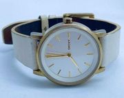 Dkny women watch 34mm gold tone solid stainless steel white Leather band WR runs