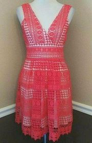 NEW Soiéblu Coral Crochet Lace V-Neck Pleated A-Line Retro Modcloth Dress Small