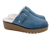 Naturalizer Storm Blue Wayde Suede Sherpa Lined Slip On Mules Clogs Size 8