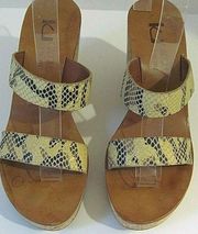 K Jacques St Tropez Wedge Slip On Sandals Snake Print Leather Size 40