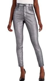 INC Denim Silver Metallic Coated High Rise Skinny Jeans Size 16 NEW