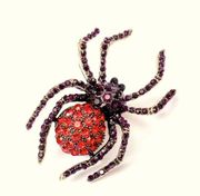 Spider silver plated/red/black Rhinestone Halloween Brooch Women Suit Brooches P