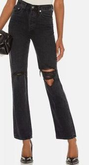 NEW Agolde 32 Lana Jean Mid Rise Vintage Straight Distressed Black Disorder